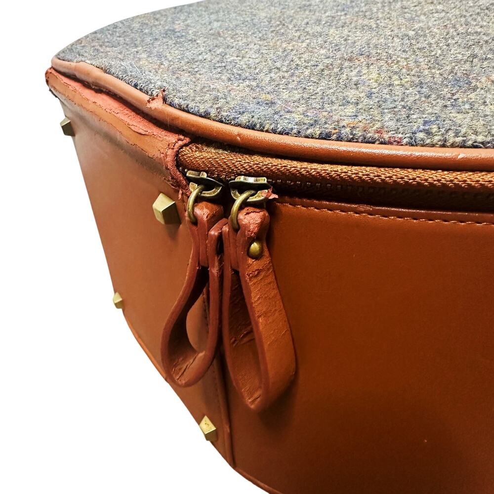 Goorin Bros RARE Tweed Leather Travel Hat Case Box Zipper Pocket Top Handle - Picture 6 of 14